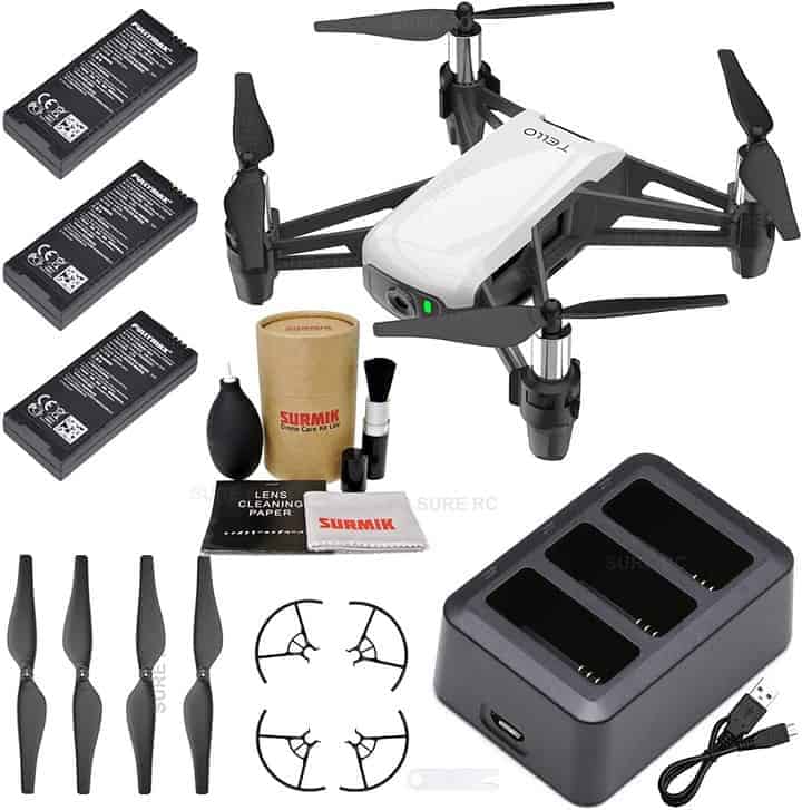 Tello Drone Quadcopter Boost Combo with 3 Batteries, Charging Hub, and Surmik Drone Care Kit