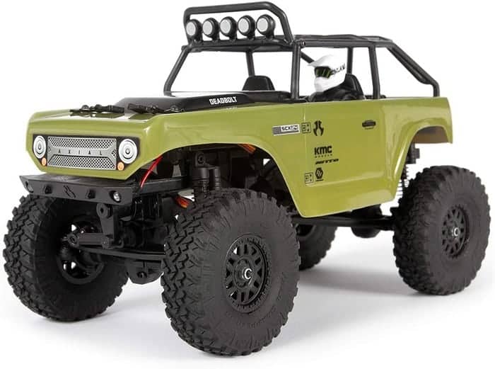 Axial SCX24 124 Deadbolt RC Crawler 4WD Truck 8 RTR with LED Lights, 3-Ch 2.4GHz Transmitter, Battery, and USB Charger (Green) AXI90081T2